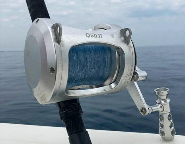 q50 2 two speed fishing reel front view on boat